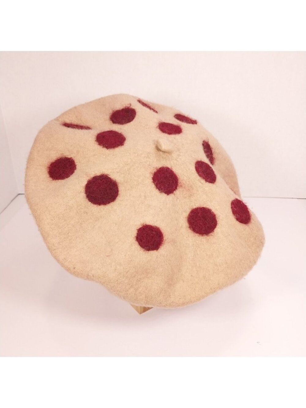 Handmade Felted Wool Polka Dot Beret Amina Marie Hood Millinery Brown Burgundy